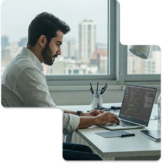 برنامه‌نویس آروین تاو در حال کار روی پروژه نرم‌افزاری
